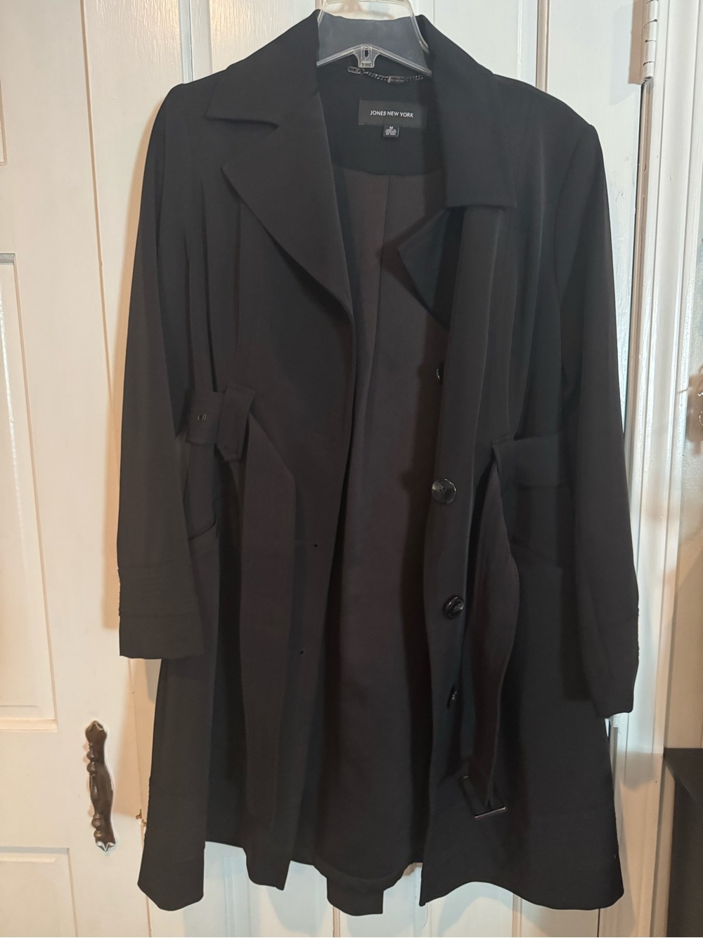 Jones New York Black Trench with Belted Side Tabs